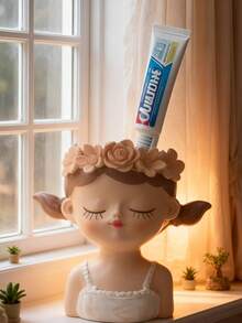 1 pieza Soporte para cepillo de dientes con forma de niña linda, hermoso estante de almacenamiento para el baño para guardar pasta de dientes y cepillos de dientes, contenedor de almacenamiento decorativo de escritorio creativo, perfecto para el tocador del baño, accesorios de decoración del hogar prácticos y lindos