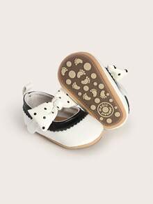 أحذية ناعمة لا تنزلق مع تصميم فيونكة للأطفال الرضع البنات حديثي الولادة من عمر 0-1 سنة، مناسبة لمناسبات مثل عيد الميلاد الأول أو مرور 100 يوم، للربيع والخريف