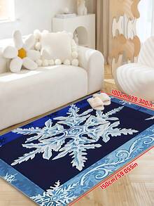 Christmas Snowflake Doormat - Navy Blue Edges, Light Blue Background, Non-Slip And Machine Washable Polyester Carpet, Suitable For Indoor/Outdoor Use, Great For Entryway, Bedroom And Home Decor