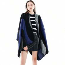 Women's Warm Shawl Wrap Cape Winter Cardigan Sweaters Open Front Poncho - A5-灰色 - 查看 2
