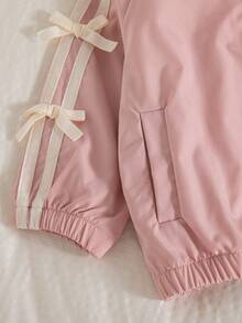 Autumn/Winter Baby Girls Cute Casual Pink Sweet Ribbon Bow Zipper Jacket & Pocket Drawstring Pants Set - Pink - View 10
