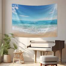 1 pièce Toile de fond décorative pour la maison, la chambre, le salon, le bureau, avec motif plage et ciel. Livré avec un kit d'installation