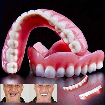 ✨Exclusive For Toothless Individuals! Natural Texture Dentures, Red And White Dual Style Simulated Upper And Lower Teeth, Comfortable And Easy To Remove, More Conducive To Confidence