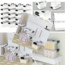 Lidded Storage Bin Tote Organizing Container With Handle And Buckles Stackable Plastic Clear 6.8Qt Pack Of 20