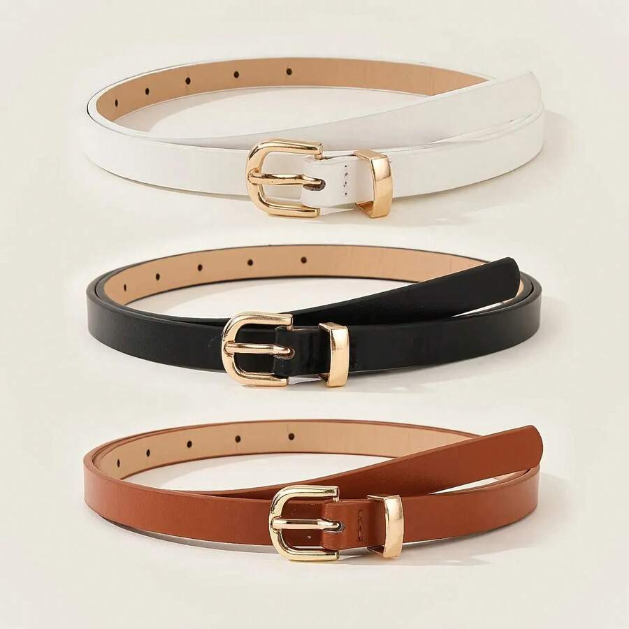 3-Piece Set Gold Single Color Belt Women's Casual Business Style Multi-Functional Skirt Pants Accessories - Black White Brown - View 1