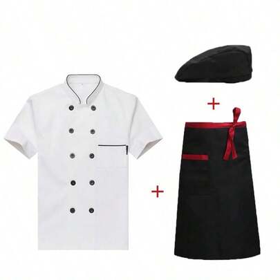 Juego de Delantal de Chef 3 Piezas - Incluye Delantal, Blusa y Gorro, Tela Antimanchas, Ajustable para Hombres y Mujeres | Regalo para Cocineros, Envío Gratis