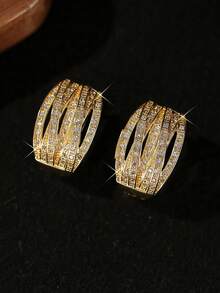 1 par de pendientes de aro huecos con diseño geométrico vintage, decoración diaria para varios festivales, regalo de Navidad para mujeres y novias, joyería de cobre con circonita cúbica