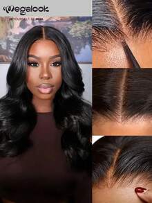 MEGALOOK 20英寸水波纹假发，6x6 T型蕾丝，100%真人发 - 预剪蕾丝，预拔发际线，细小发根，自然黑，6x5、13x4、13x6可选，360度蕾丝，透明蕾丝闭合，无胶假发，新手友好，无需胶水，持久轻盈。 - SNatural - 查看 6