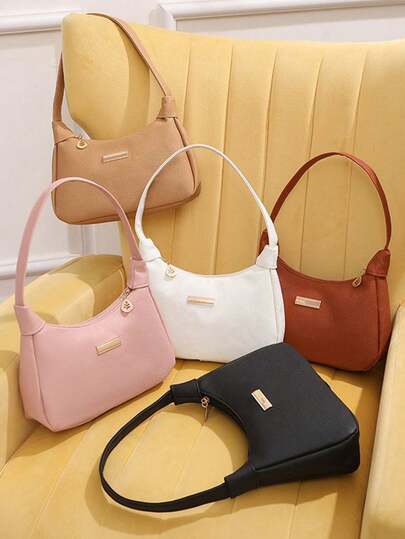 Bolso de hombro de mujer de moda y versátil, bolso de mano de cuero sintético de unicolor con cierre de cremallera, correa de muñeca, billetera multifuncional para debajo del brazo, disponible en blanco, negro, rosa, caqui, marrón, adecuado para fiestas de cumpleaños, reuniones navideñas y otras ocasiones