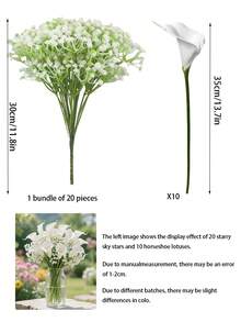 30PCS Stems Artificial Flowers, Premium White Realistic Calla And Gypsophila For Home Decor, Wedding Decoration, Table Centerpiece, Office Decor, Valentine's Day, Father's Day, Lily & Carnation Arrangement, Holiday Seasonal Display