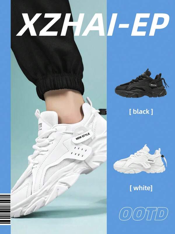 2025 Nuevos tenis gruesos de malla con parches de suela alta y elástica para el verano, zapatos deportivos casuales blancos y transpirables para uso diario