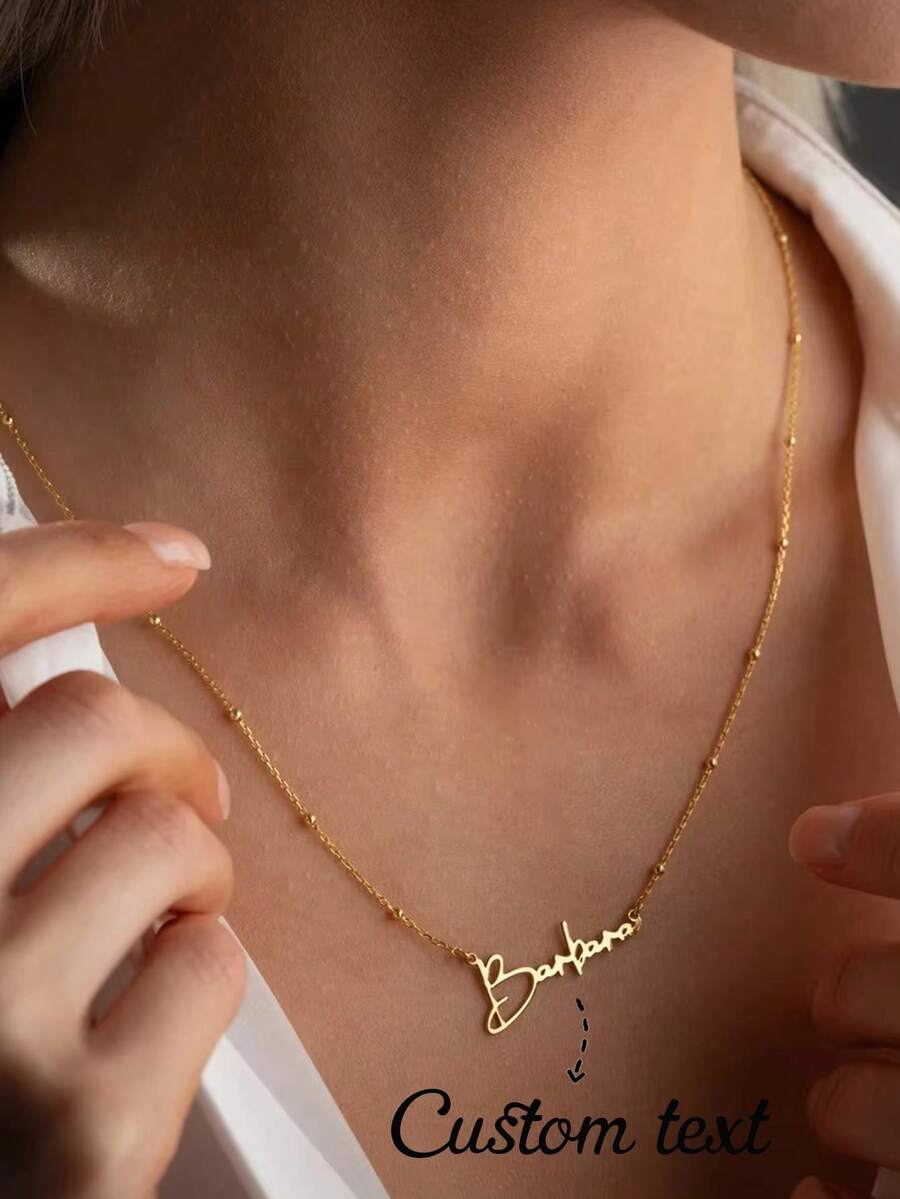 Customized Women's Stainless Steel Name Necklace, Gold Box Chain Personalized Font Jewelry Gift For Girlfriend, Family