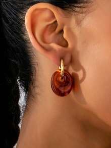1 Pair Amber Oval Resin Tie Dye Earrings, Unique Elegant Elegant Fashion Earrings For Women Daily Wear - Amber - View 2