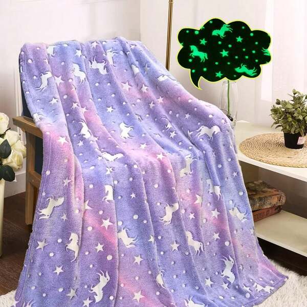 1pc Glow-In-The-Dark Blanket, Soft & Fluffy Microfiber Flannel Blanket, Suitable For Various Occasions, Can Be Used As A Gift