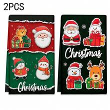 2 piezas/100 piezas Paños de cocina y paños de platos con estampado de temática navideña, adecuados para decoración de interiores en restaurantes, cocinas, baños, decoración de fiestas y regalos navideños. Pueden ser entregados como regalos de Navidad.