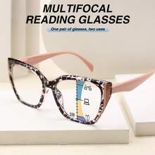 1pc Large Frame Progressive Multifocal Cat Eye Reading Glasses, Bestselling Leopard Print Design, With Comfortable Spring Hinges, Suitable For Men And Women Daily Wear - Gray Leopard Print - View 4