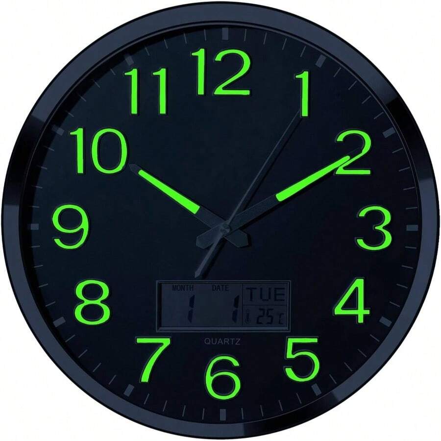 Wall Clocks - Green Light/silver Housing - View 1