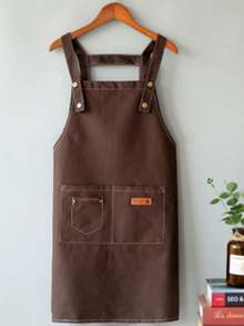 定制帆布围裙，防水防油，适用于厨房、奶茶店、美甲沙龙、餐饮使用，奶茶店制服围裙，涤棉帆布围裙 - 彩色 - 查看 13