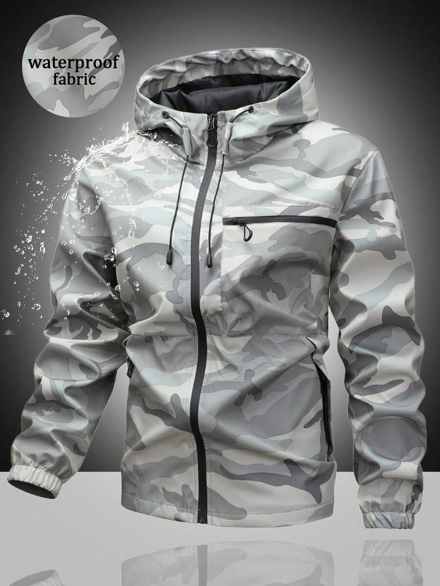 Men's Hooded Drawstring Soft Shell Windbreaker Jacket, Sports Casual With Front Large Pocket, Zipper Side Pockets, Suitable For Daily Wear, Versatile And Popular Jacket