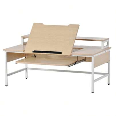 【新品登場】パソコンデスク ハイタイプとロータイプに切り替え可能 多段階調節ホルダー付き オフィスデスク 木製 学習机 いくつのPC設備同時使用可能【ナチュラル】