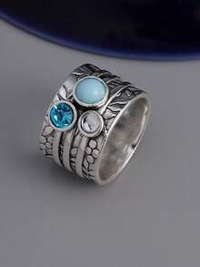 1入組時尚波西米亞風格鍍銀寶石鑲嵌圓環,理想適合女士作為A紀念禮品 - 銀色 - 查看 11