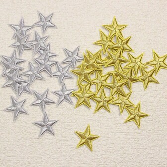 5pcs Gold & Silver Star Embroidered Patches, Iron-On/Sew-On Appliques For DIY Clothing And Crafts