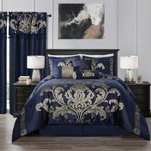 Royale 7-Piece Jacquard Floral Comforter Set - Navy/Gold - View 6