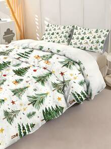 2/3pcs Christmas Tree Bed Comforter Set, Stars, Gift Box Duvet Cover Bed Sheets Set -Bedding Set, With 1 Duvet Cover And 1-2 Pillowcases, King-Size Bedspread, Soft Skin-Friendly Polyester, Machine Washable, Dry Clean,Suitable For Room/Bedroom/Home Decoration.