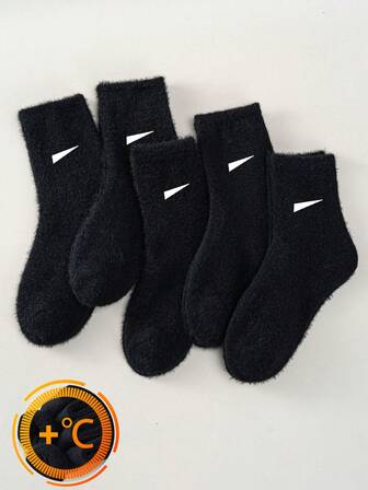 5 Pairs Unisex Sports/Fashion Socks, Hook Logo Plush Socks, White/Black/Grey Solid Color Short Socks, Simple & Stylish For Daily Casual Wear, Hook Cartoon Pattern Women Men Unisex Couples Sports Socks, Plush Mid-Calf Socks, Autumn, Winter, Holiday Gifts, Halloween Gifts, Christmas Gifts, Fall Clothes, White Socks, Black Socks