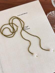 1pc Versatile Lily Of The Valley, Olive Green Crystal Wrap Around Double Layer Necklace - Necklace - View 12