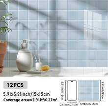 12pcs/Set 5.91x5.91/7.87x7.87inch Fresh Style Home & Kitchen Decor Stickers, PVC Self-Adhesive Faux Ceramic Tile Wall Stickers, Waterproof, Oil-Proof, Easy To Clean, Suitable For Living Room, Bedroom, Kitchen, Bathroom Wall Decor, Cabinet Surface, Furniture Renovation
