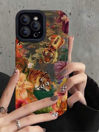 1 stuk modieuze retro tijger gestreepte patroon high-end schokbestendig anti-vingerafdruk telefoonhoesje compatibel met Apple en modellen