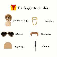 Men's Wig Set 70s And 80s Retro Men's Disco Wig Short Curly Hair Blond Mixed Brown Synthetic Wig Halloween Costume Christmas Cosplay Party - Multicolor - View 4