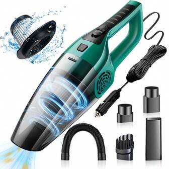 High-Power 12V Handheld Car Vacuum Cleaner With Strong Suction For Interior Detailing, Ideal For Pet Hair Removal - Includes Crevice Tool Kit, Plugs Into Cigarette Lighter, 118.11-196.85inch Cord, Groove Gap, Cleaning