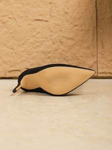 性感时尚绒面尖头细高跟休闲百搭侧拉链黑色及膝靴女式 - 黑色 - 查看 4