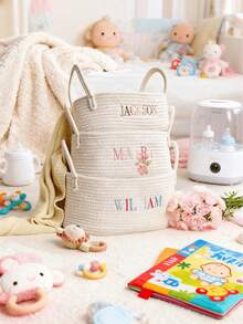 Cesta de almacenamiento trenzada con cuerda con nombre de bebé personalizado, organizador de guardería de algodón personalizado, regalo de San Valentín para bebé, cesta de almacenamiento para mantas y juguetes de recién nacido, regalo de bautizo para niños y niñas - Multicolor - Ver 4