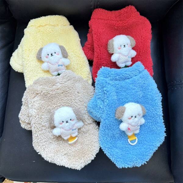 1 قطعة دمية كلب من القطيفة مع كابوت، ملابس دافئة للكلاب والقطط الصغيرة، للخريف والشتاء