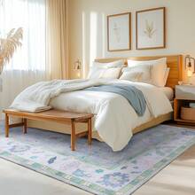 Area Rug 8x10 Feet Washable Rug, Pink Vintage Traditional Rug, Foldable Ultra-Thin Retro Decorative Indoor Distressed Non-Slip Carpet Floral Print Mat Bedroom Living Room Bathroom - 淺紫色 - 查看 6