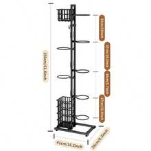 Ball Storage Rack Multi-Layer Basketball Organizer Rack With Basket And Hooks",Shelves - Black - View 3