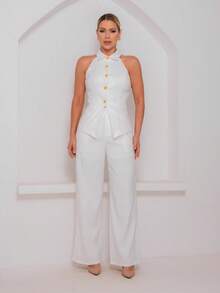 Simples    Botões na frente  Bolso  Botão    Escritório - Branco - Visão 3