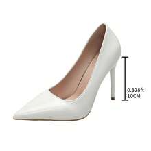 10厘米尖头细高跟鞋，经典简约设计，亮面处理，优雅，适合婚礼、派对、夜总会、宴会、工作，黑白 - 白色 - 查看 6