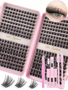 مجموعة تمديد الرموش 640/576/384 قطعة، مجموعة تمديد الرموش DIY فردية الرموش عنقودية D منحنية، عناقيد الرموش مع رابط الرموش، وختم وفرشاة تطبيق الرموش لتطبيقها بنفسك في المنزل (30D+40D+60D+80D 50D+60D+100D+120D A B C D) مجموعة عناقيد الرموش، الرموش، الرموش الصناعية