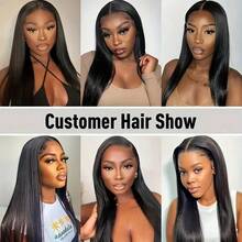 180 Density Glueless Lace Front Wig Human Blended Hair Straight 13*4 13*6 5*5 Front Lace Wig Black Color With Bob Around Baby Hair, No Glue No Skills Natural Hairline Pre Ironing, Pre Cutting, Pre Pulling, Transparent Lace Suitable For All People, Not Easily Knotted Daily Gatherings 8-34 Inchs - Natural & Black - View 9