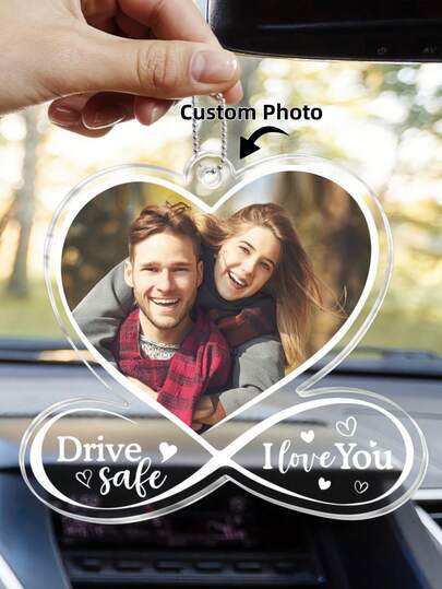 Custom Photo Drive I Love You - Đồ trang trí xe hơi tùy chỉnh cá nhân hóa cho cặp đôi - Acrylic định hình tùy chỉnh - Quà tặng cho vợ chồng, kỷ niệm
