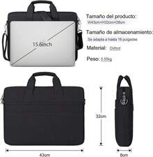 Funda para Laptop 15.6 pulgadas Bolsa para laptop para hombre y mujer Impermeable Portafolio Maletin para laptop Bolsas de Mensajero para Computadora para viajes de negocios,Negro - Negro - Ver 7