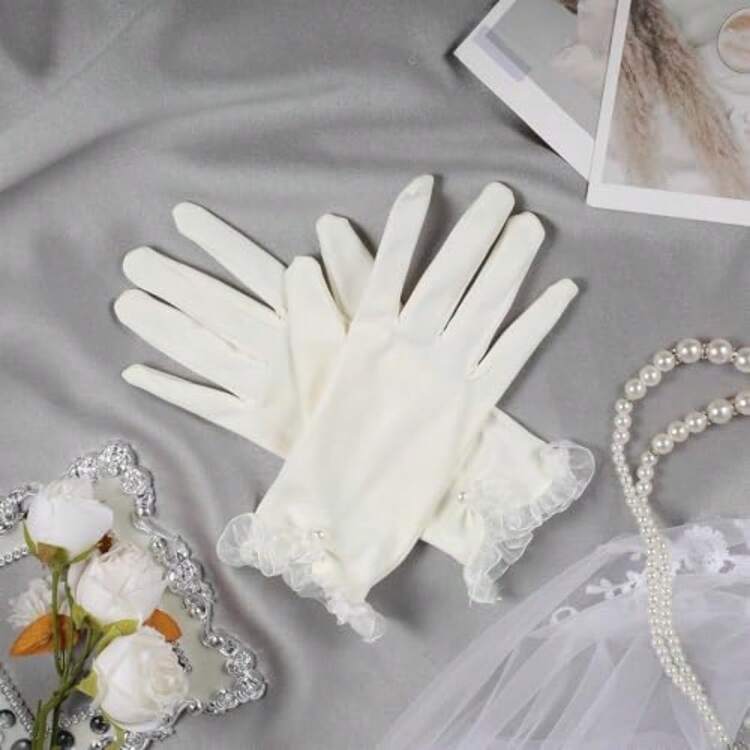 Satin White Gloves Women Pearl Short Opera Gloves For Tea Party Wedding Bridal Costume 1920s Flapper Accessories For Formal Special Dinner Prom Occasion#SSDD B BJNHMJ - 如圖 - 查看 8