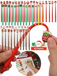 53 estilos de bolígrafos de balanceo de la serie navideña linda, bolígrafo de gel de silicona suave de 0.5 mm, con forma de muñeco de nieve, Papá Noel y árboles de Navidad, tinta negra, bolígrafos de gel navideños para regalos, suministros de papelería navideña, recuerdos de fiesta escolar, adecuados para que las familias escriban tarjetas de felicitación juntas.