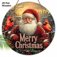 Christmas Cardinal Wooden Wreath Sign, Hanging Santa Claus Holiday Decoration, Festive Front Door Wall Decor With Seasonal Greetings, Durable Wood Material With Traditional Design For Yuletide Cheer