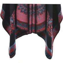 Women's Warm Shawl Wrap Cape Winter Cardigan Sweaters Open Front Poncho - Y11-腰果黑紅 - 查看 4