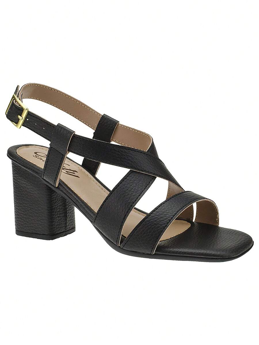 Women's Casual Sandals High Heel Thick Social Elegant Party Naty Shoes Spring Summer - Đen-001 - Xem 1